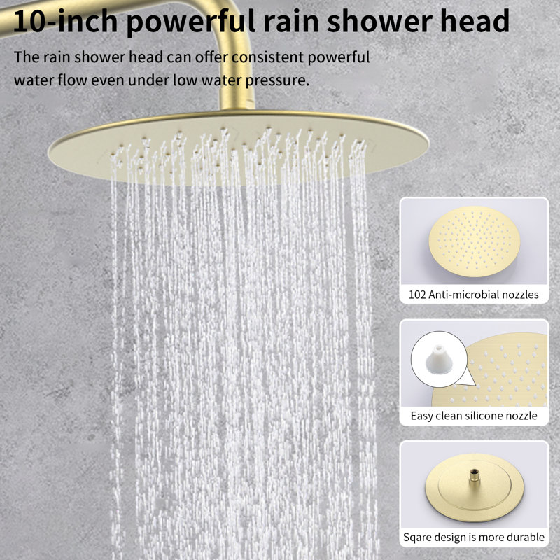 Système de douche mural en métal brossé 1 pièce 10 po