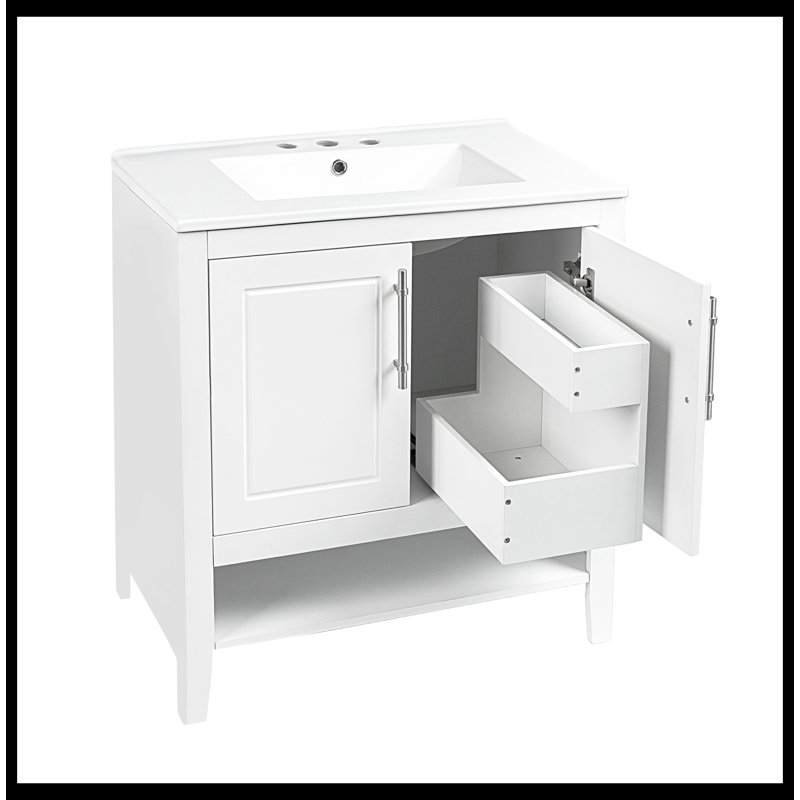 Meuble-lavabo de salle de bain avec lavabo, armoire de salle de bain multifonctionnelle avec portes et tiroirs
