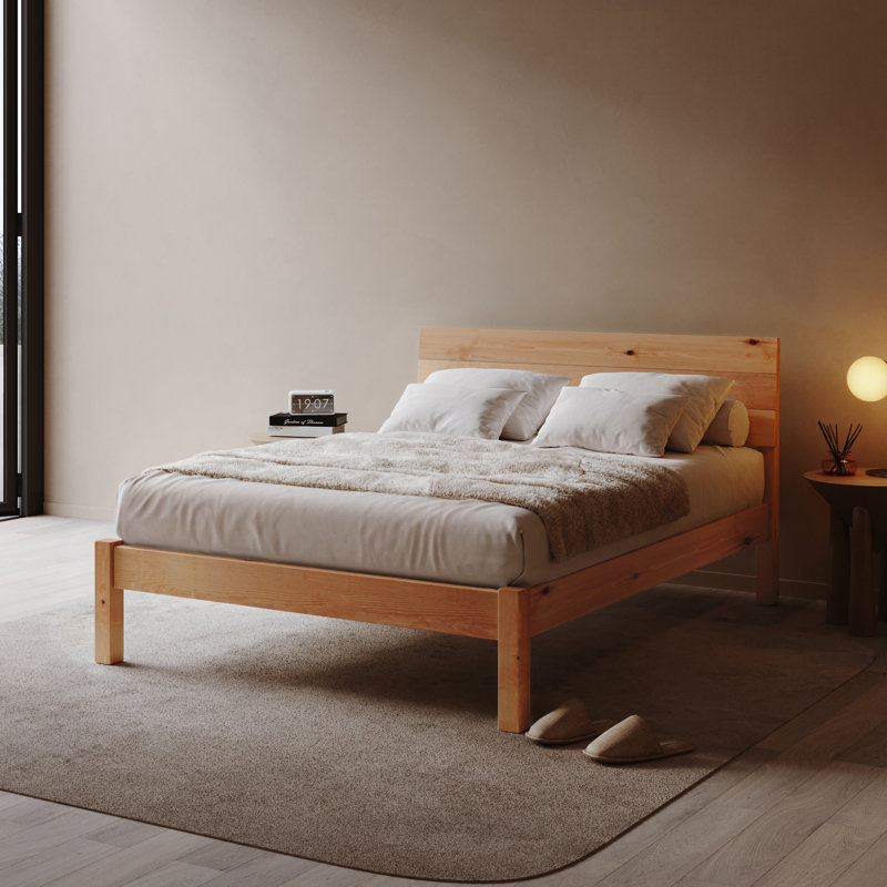 Ivor Solid Wood Bed, European Kingsize (160 x 200 cm), Light Wood