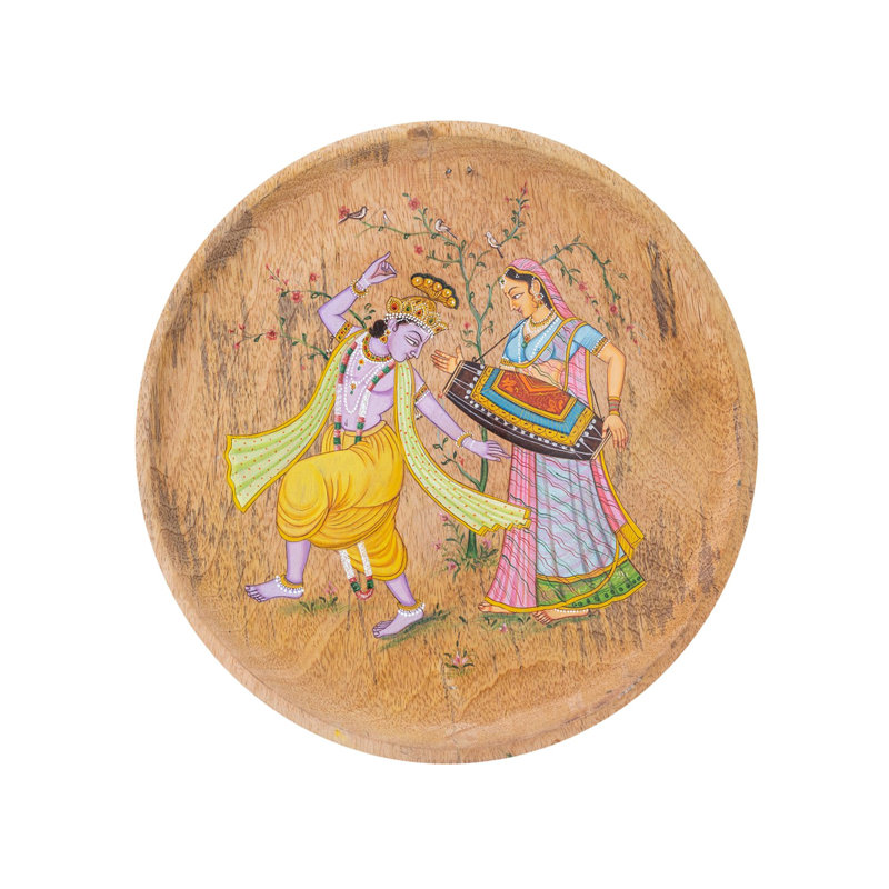 Radha et Krishna dansant la peinture de Pichwai sur plaque de bois de manguier | Arvind Kumar Sharma