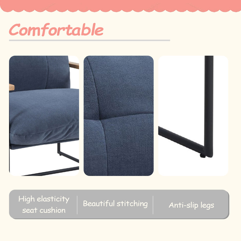 Chaise d'appoint moderne, fauteuil confortable avec coussin amovible, fauteuil de coiffeuse avec accoudoirs en bois pour le salon