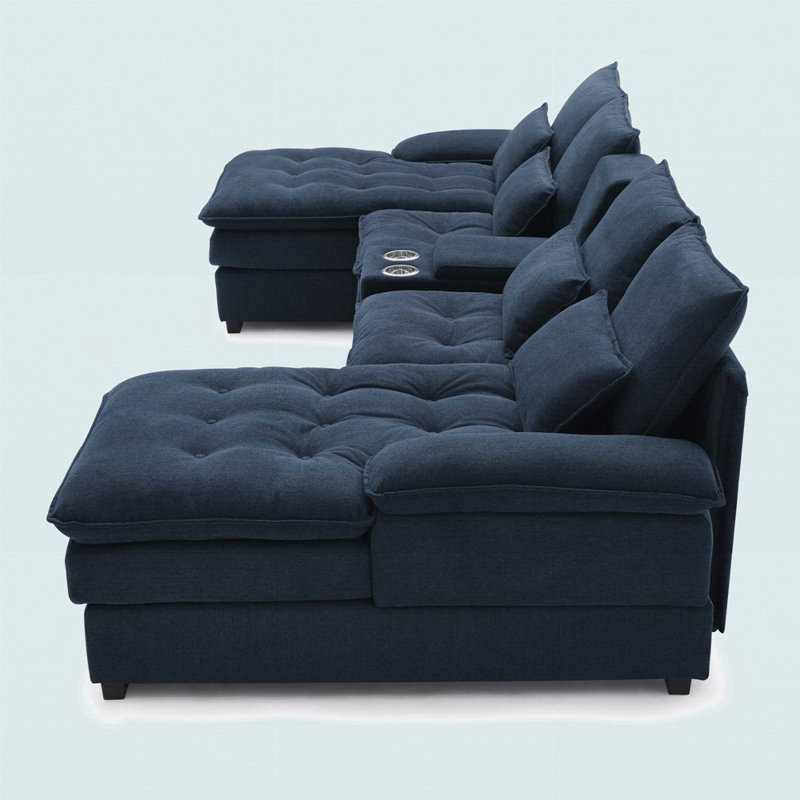 130" U-Shaped Sofa With Console, Cupholders, 6-Seat Upholstered Primary Living Space Furniture, Sleeper Couch Set With Chaise