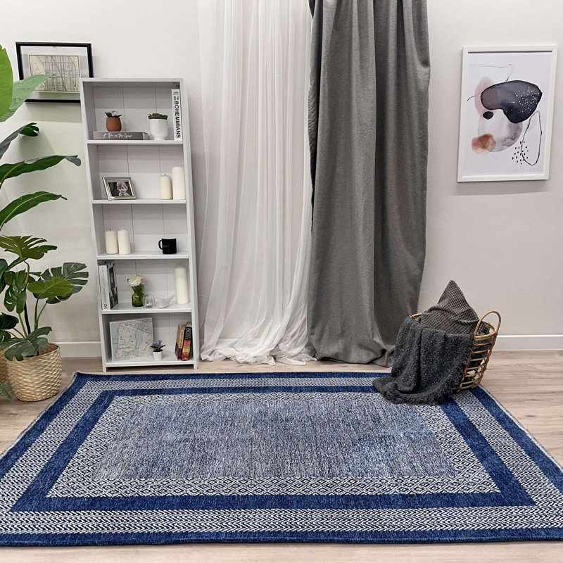 Alfa Rich Candelario Navy, Royal Blue Washable Woven Cotton Area Rugs for Living Room Bedroom Kitchen Dining