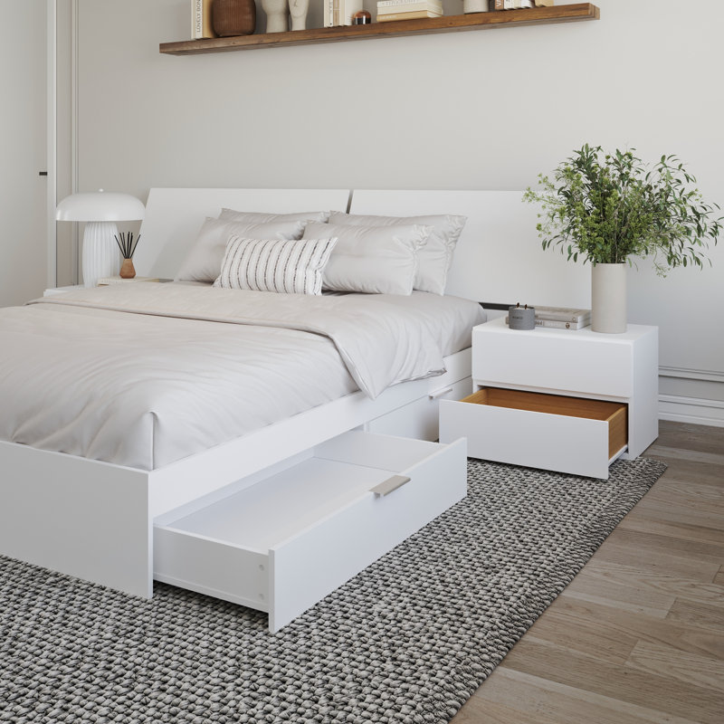 Ensemble de chambre à coucher avec rangement double Maysn, Ensemble de 4 pièces : lit, 2 tables de chevet, s