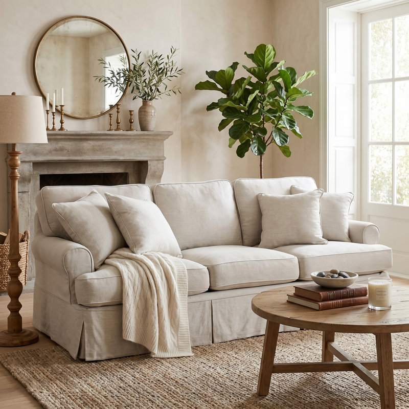 Canapé à accoudoirs roulés avec coussins réversibles 85 po Pike, Gris clair