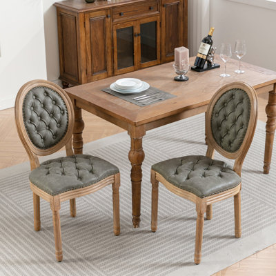 Paire de chaises de salle à manger élégantes, pieds en bois massif, revêtement en cuir artificiel PU, rivets décoratifs, chaises modernes de ton verdâtre, de 2, revêtement, pieds hauts et réglables,