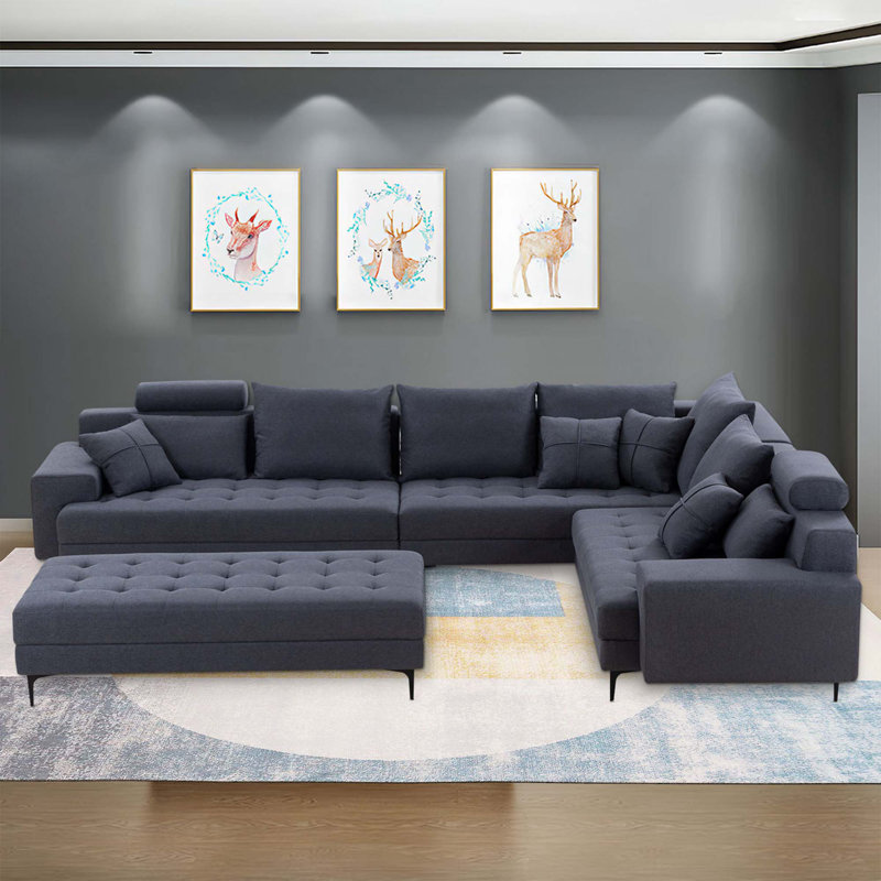 Canapé modulaire rembourré 4 pièces Ryong, Gris chenille
