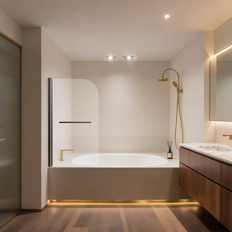 Bafv 31" W x 55" H Frameless Pivot Tub Door with 1/4"(6mm) Thick Tempered Glass, 180 Degree Rotatable, Matte Black