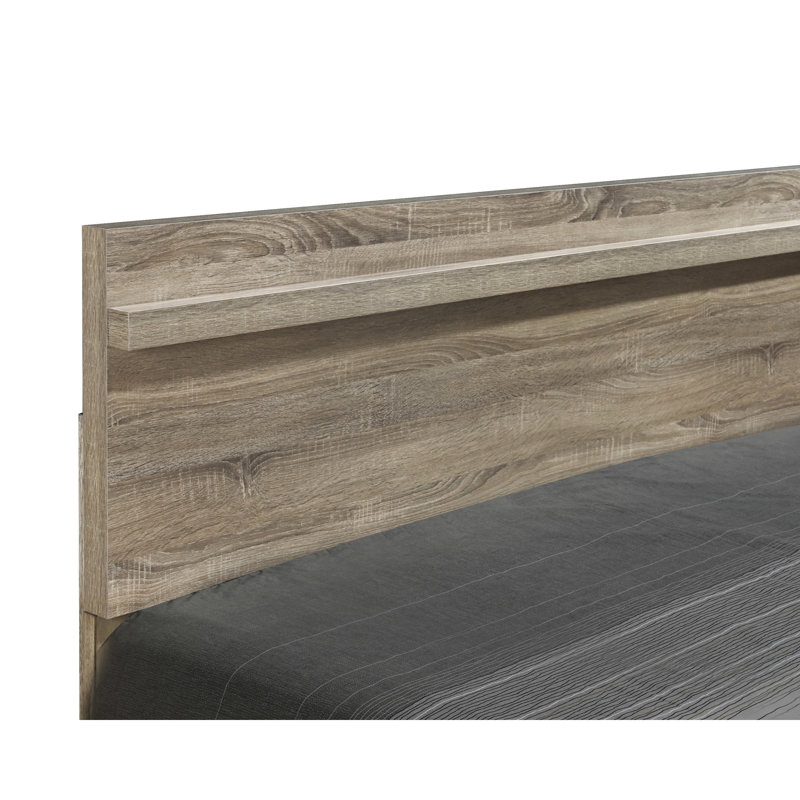 Lit grand format artisanal avec finition en bois naturel, cadre de tête de lit en bois rustique et subtil pour la décoration de la chambre à coucher
