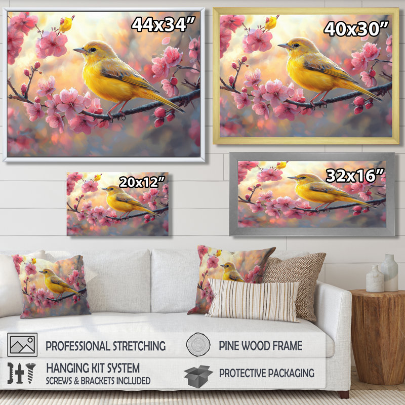 Songbird In Melody Spring Tree III - oiseau, art mural, H 28 po x l 60 po, Toile tendue sur cadre, Ne s’applique pas