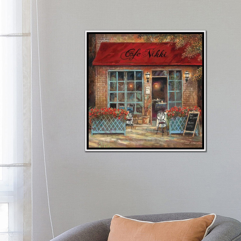 Café Nikki par Ruane Manning - reproduction d'art, Aucun mat, H 26 po x l 26 po x P 1,5 po, Toile blanche encadrée