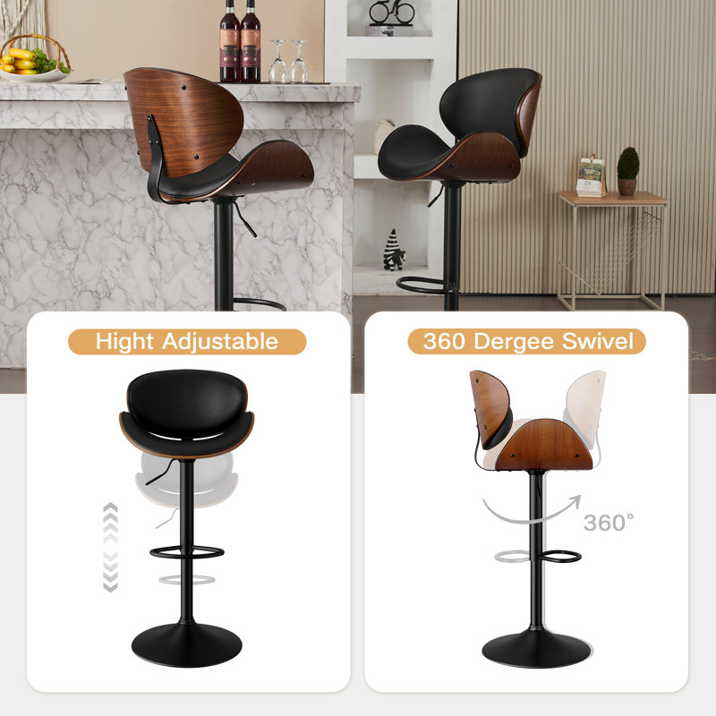 Tabouret de bar rotatif à hauteur ajustable Jaquela (ensemble de 2), Noir