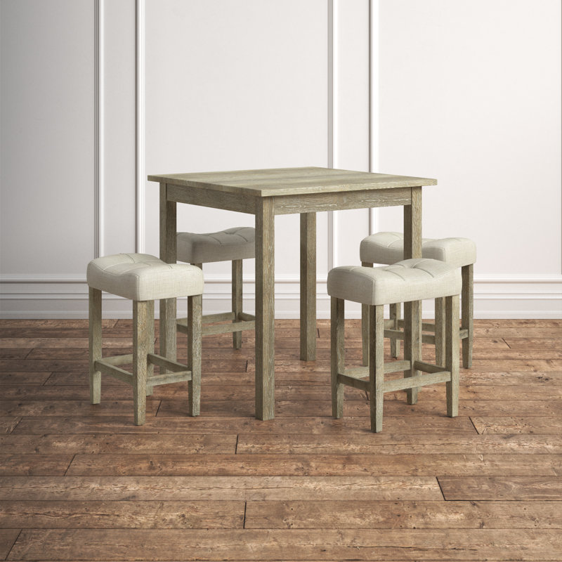Abinaash 4-Person Dining Set with Button-Tufted Stools