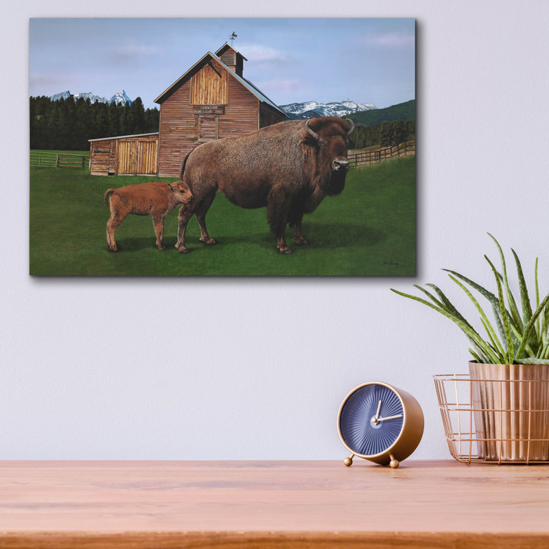 Art mural en verre acrylique épique «Creekside's American Bison» par Jim Brune, 16 po x 12 po
