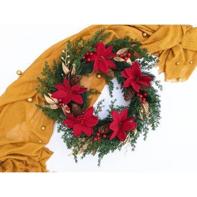 Handcrafted Faux Poinsettia 18'' Wreath