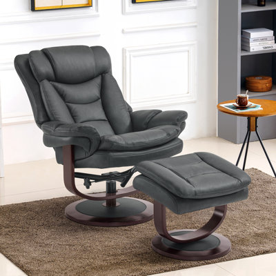 Kalson Swivel Recliner with Ottoman, Reclining Chair with Adjustable Back, Faux Leather