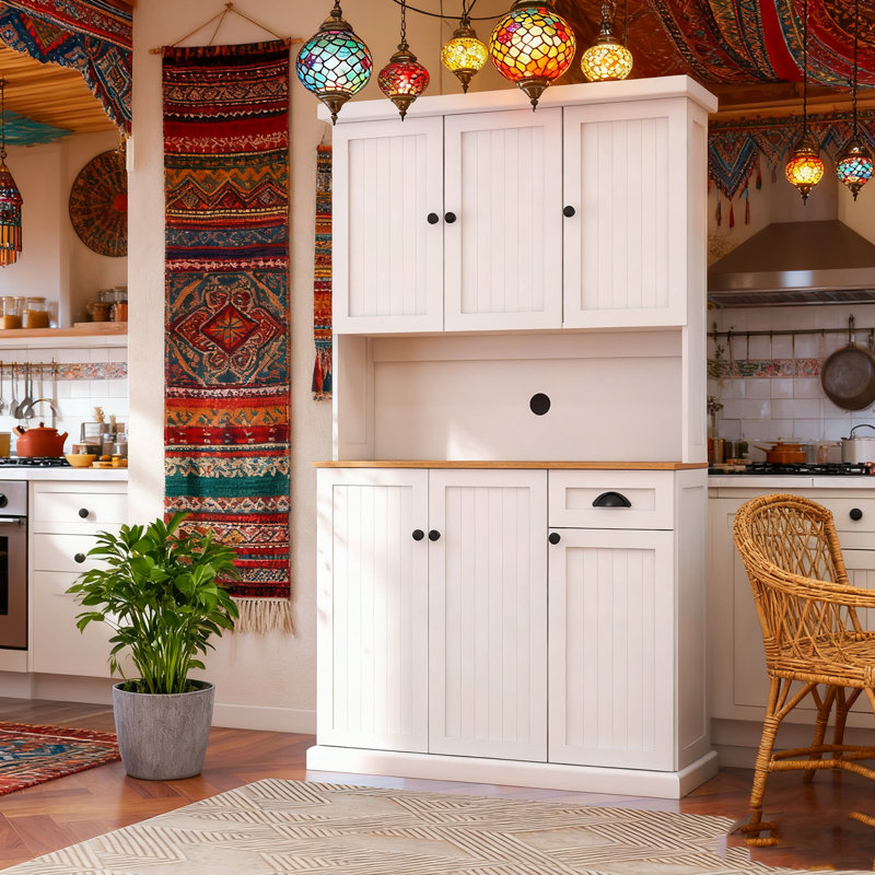 Ensemble de 1 armoire de rangement pour garde-manger autoportante blanche de 71 po, 6 portes + 1 tiroir (l 39,76 po x l 14,96 po x H 70,86 po), comptoir à micro-ondes pour un assemblage facile dans la cuisine