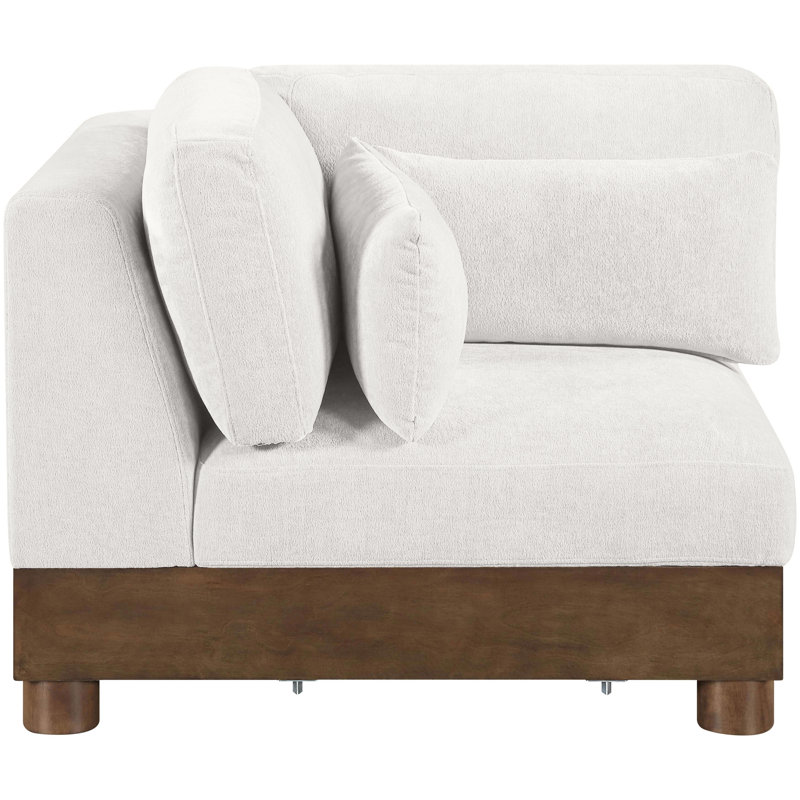 Fauteuil d'angle rembourré Turin, Tissu chenille crème, Brun