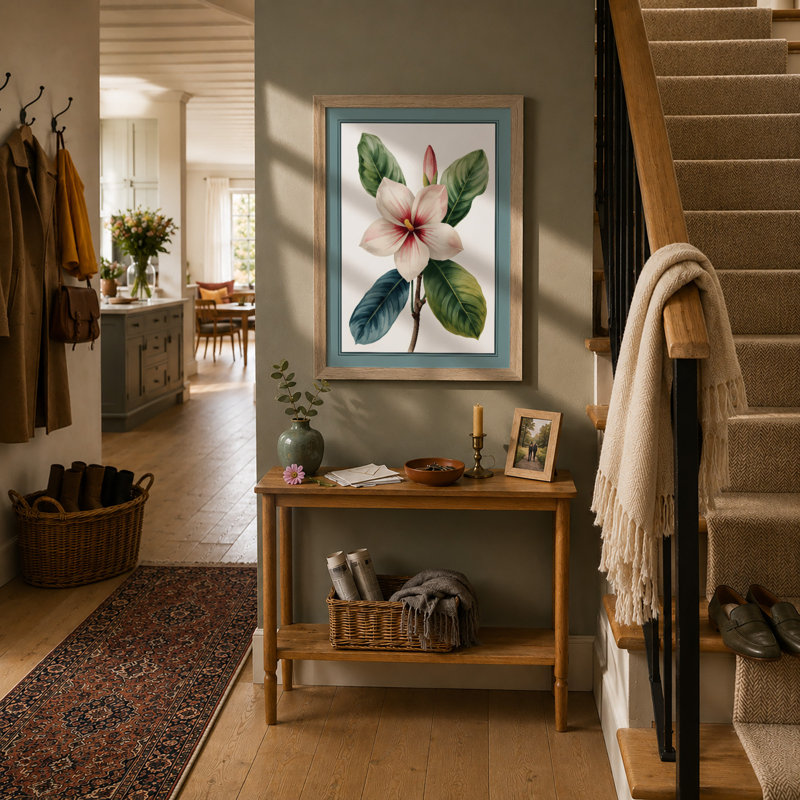 Striped Bloom Botanical - Framed Print, A2 - 59.4 x 42.0 cm, Oak
