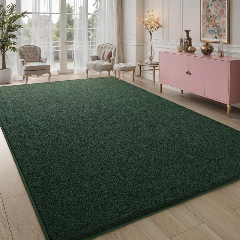 Solid Colour Shag Area Rug, Rectangle 153 x 215 cm, Dark Green