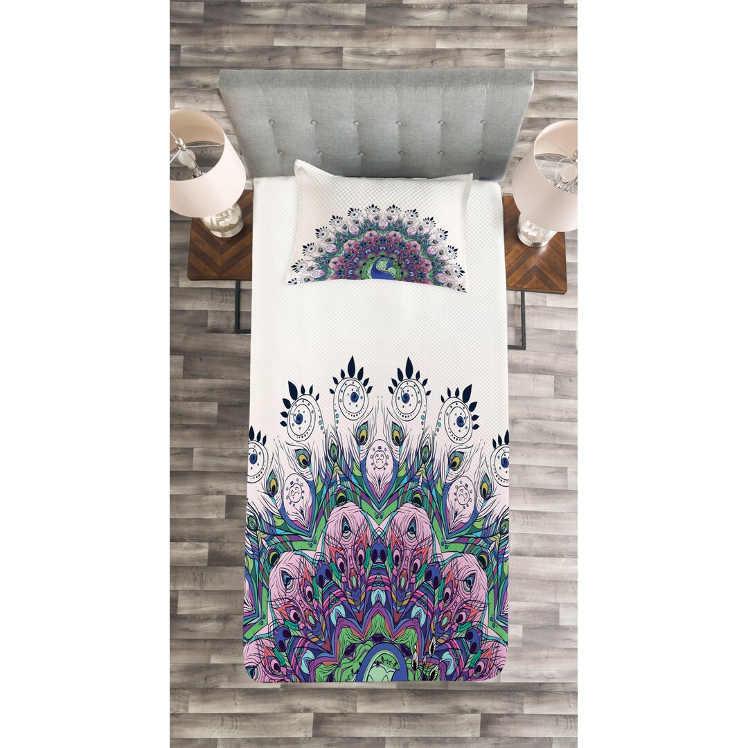 Gestepptes Bettdecken-Set, Exotische wilde Pfau, Bunt, Violettblau Grün Rosa