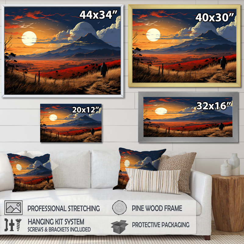 Coucher de soleil au coucher du soleil, Pathway Landscape III - Art mural paysage, Cadre de coin blanc fermé