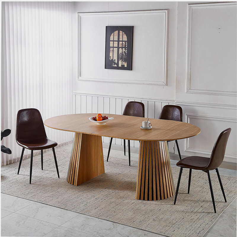 Ensemble de salle à manger 1 + 4,5 pièces, table de salle à manger à pieds en métal pour 4-6 personnes avec plateau en panneau de fibres à densité moyenne, table de salle à manger à piédestal, table basse de loisirs