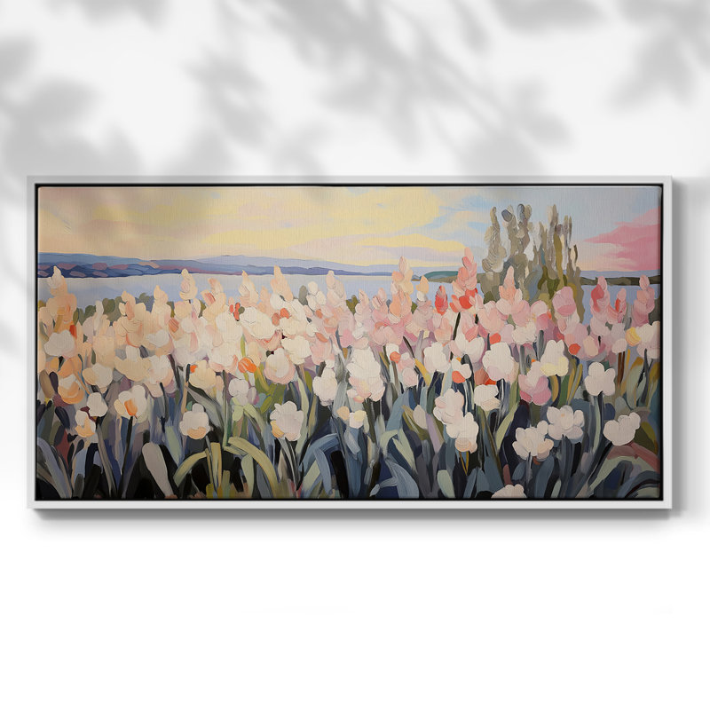 Botanical Series-CCXCVII- Toile tendue avec châssis tendue, prête à être accrochée, H 21 po x l 41 po, Blanc