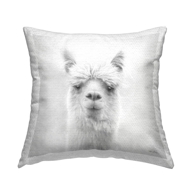 Coussin d'extérieur à imprimé de portrait de campagne en lama par Lori Deiter