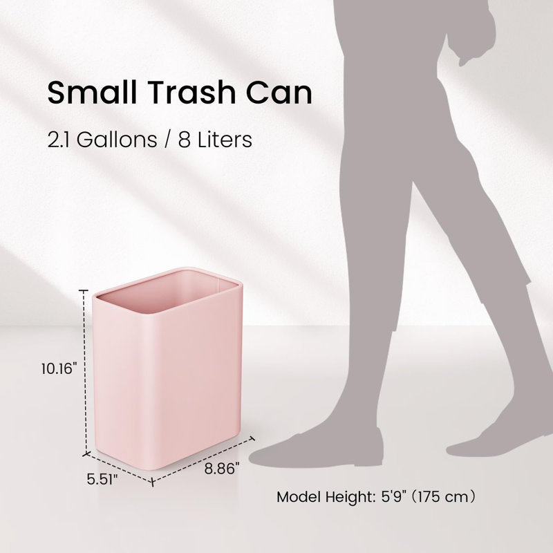 Small Bathroom Trash Can 2.1 Gallon Wastebasket, Pink