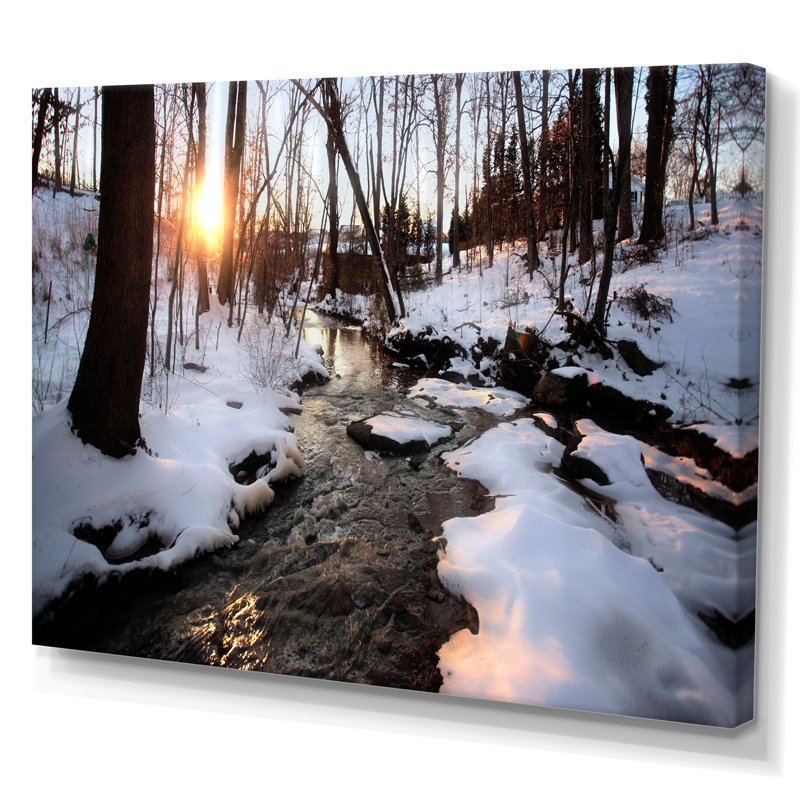 «Winter Creek At Sunset», reproduction d'art sur toile traditionnelle, H 16 po x l 32 po x P 1 po, Toile tendue
