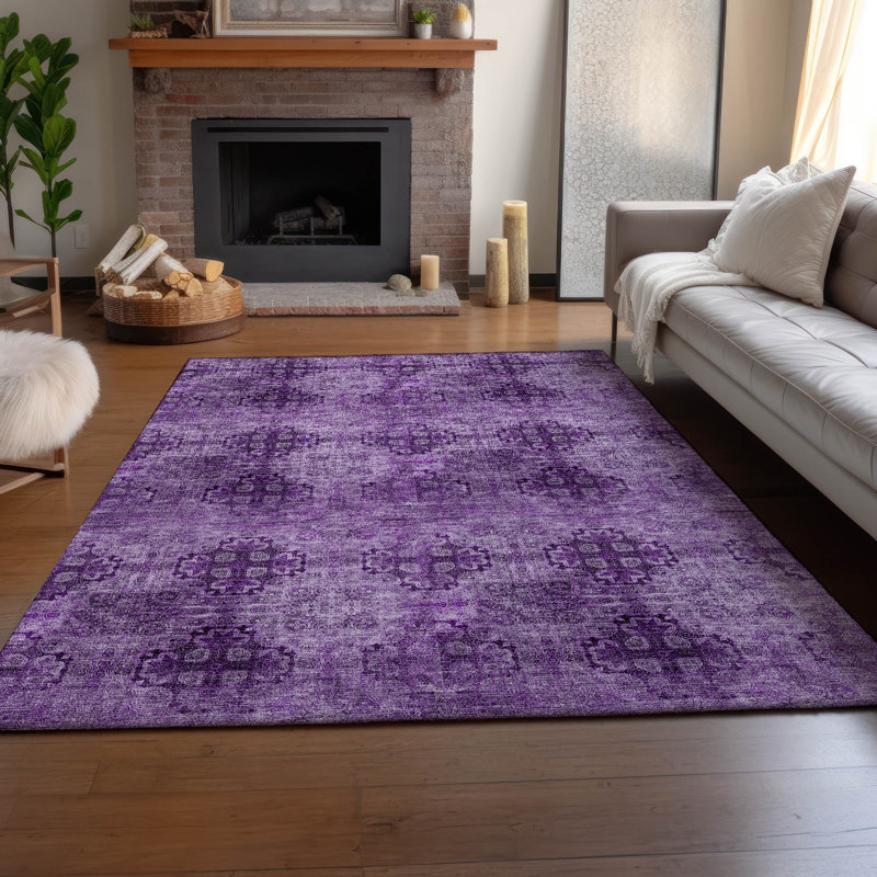 Tapis aubergine de qualité supérieure lavable à la machine Cerrito AMF557, Rectangulaire 8 pi x 10 pi