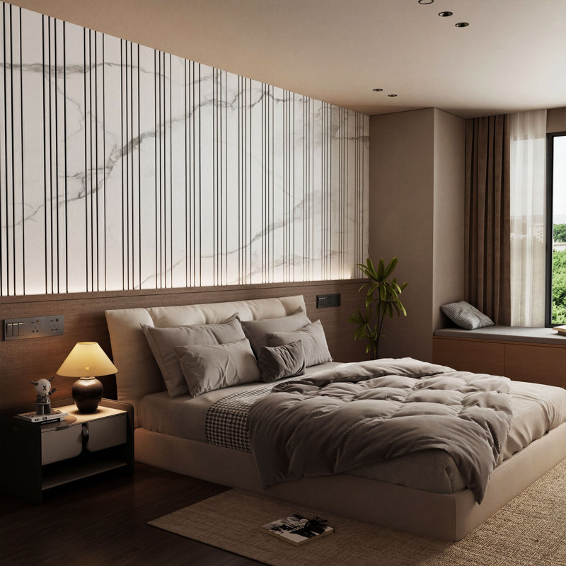 8-Piece 23.6" x 23.6" 3D Acoustic Wood Slat Wall Panels, Sound Absorbing Decorative Panels for Interior Walls, Marble
