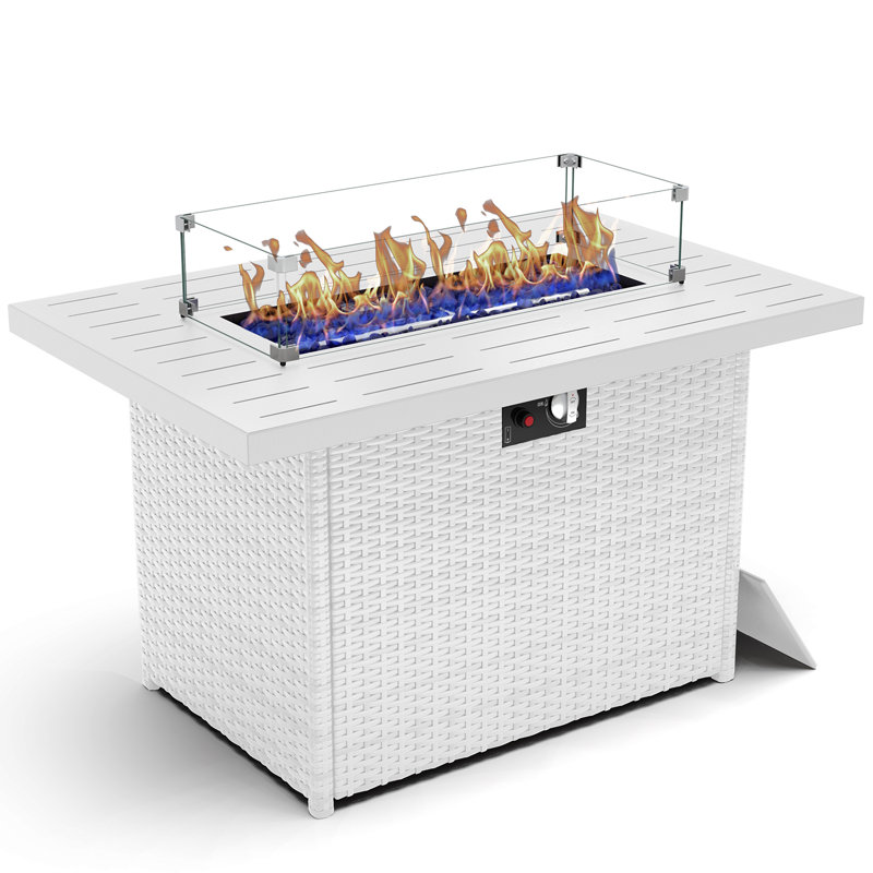 Alturas 44" Propane Gas Outdoor Fire Table with Glass Wind Guard, White