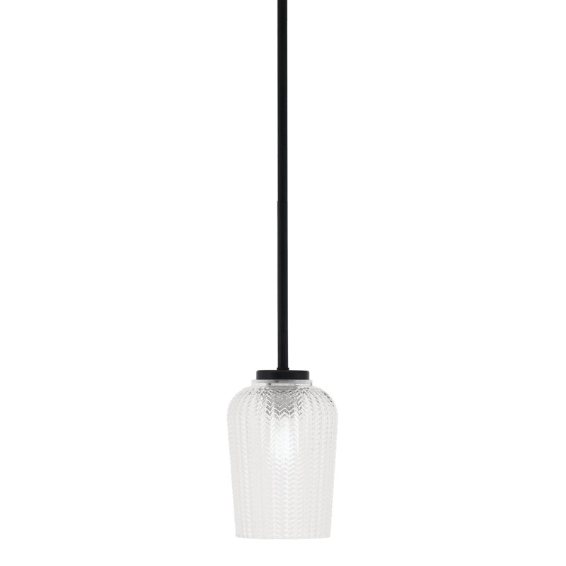 Mini-luminaire suspendu 1 lumière Amarmula, finition noir mat, verre texturé fumée 9 po, Clair