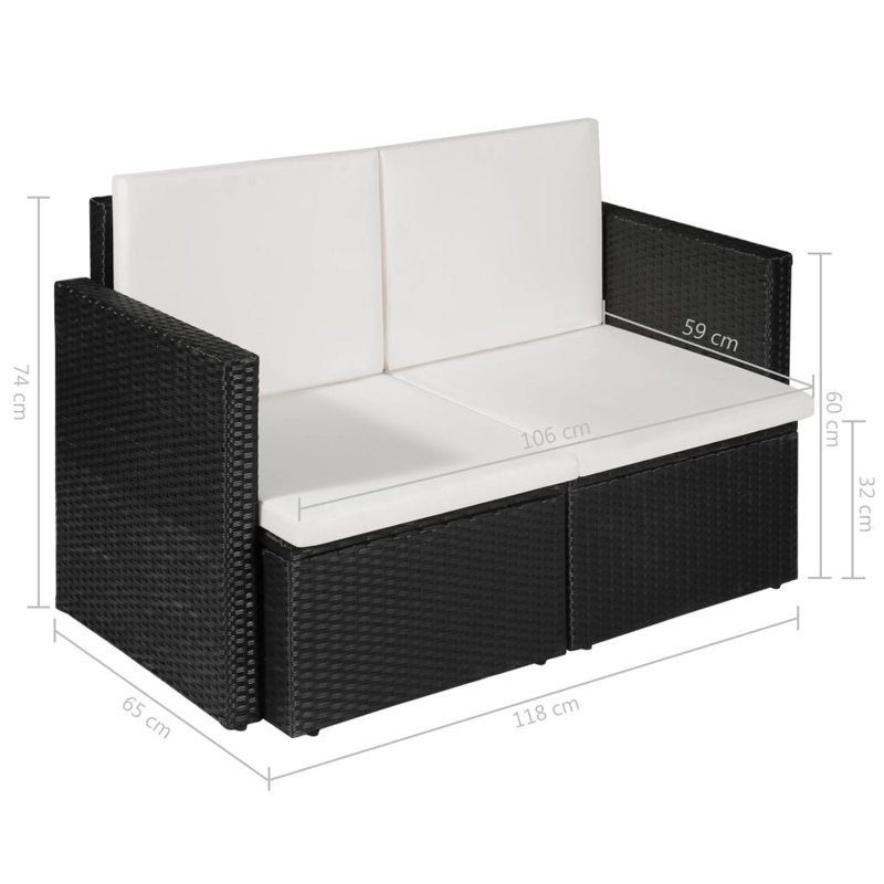 Canapé de patio rectangulaire avec coussins Elmi, Noir
