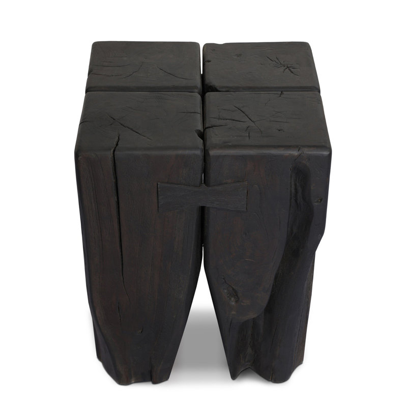 Oshan Outdoor Square Teak Side Table, Stained Black-Teak Root