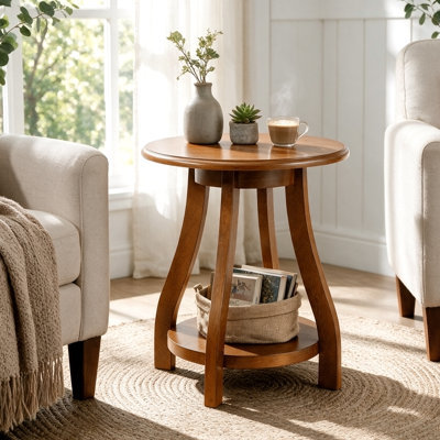 Petite table d'appoint ronde ronde en bois massif pour salon, chambre à coucher