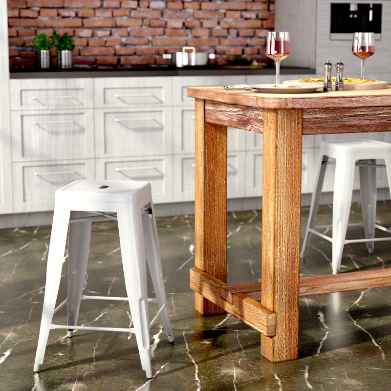 Nieva Commercial Grade Backless Indoor-Outdoor Stool with Square Seat, Red Orange, Counter Stool (24” Seat Height), 4