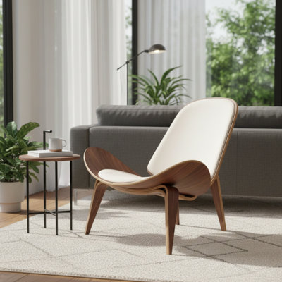 Chaise longue Shela en placage de noyer et cuir véritable
