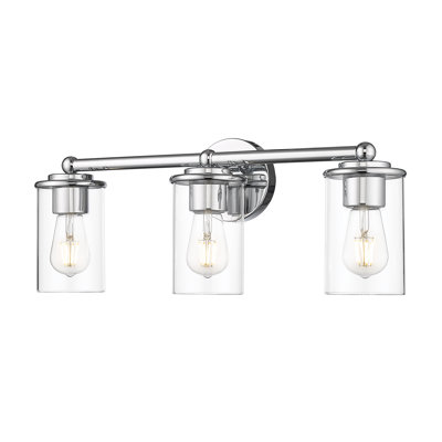 Éclairage de salle de bain à intensité variable en acier 3 lumières avec abat-jour en verre transparent Cheetham