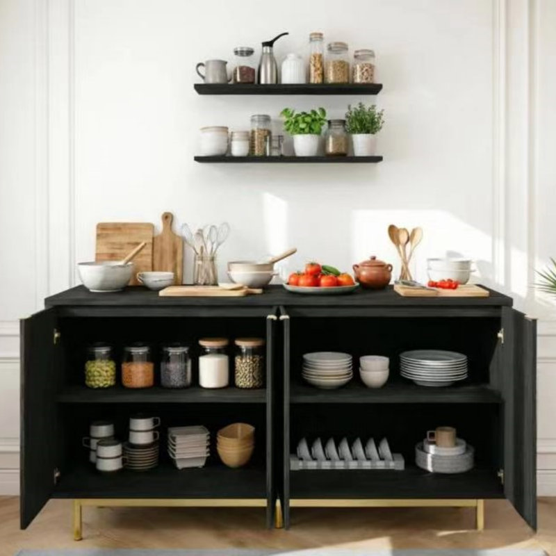 Buffet 58 po avec rangement, pour la plupart des téléviseurs de 70 po, des tablettes amovibles et réglables, une armoire de rangement multifonctionnelle pour la cuisine, la salle à manger et le salon