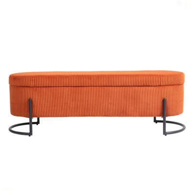Storage Ottoman,Bedroom End Bench,Upholstered Fabric Storage Ottoman With Safety Hinge, Entryway Padded Footstool, Ottoman Bench For Living Room & Bedroom (Orange)
