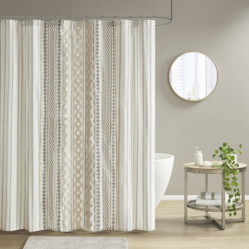Rideau de douche en coton avec chenille, Ivoire ivoire