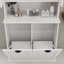 Armoire de salle de bain inclinable à deux compartiments avec panier à linge haut et 2 tablettes réglables