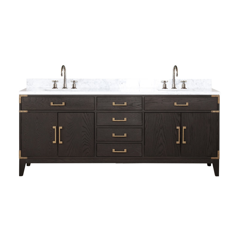 Ensemble de robinet de meuble-lavabo double l 80 po x P 22 po Laurel, Chêne gris, Marbre de Carrare blanc