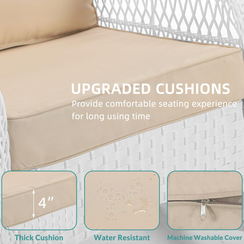 White Wicker and Beige Cushions 3-Piece Patio Rocking Bistro Set