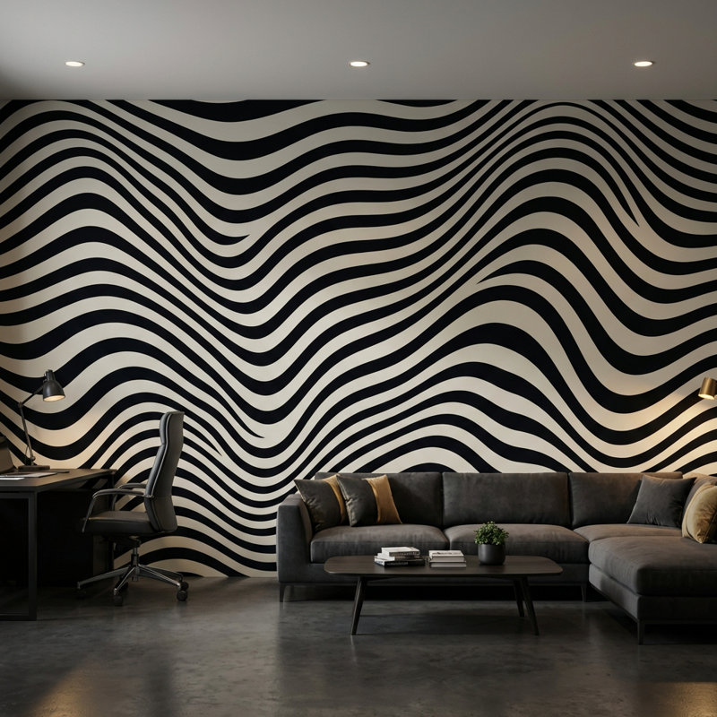 Papier peint à motif abstrait sur fond blanc, 120 po x 96 po, Peler et coller