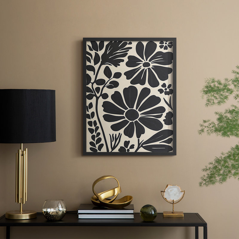 Impression florale encadrée Floral prêt à accrocher, fabriquée aux États-Unis, H 10 po x l 8 po, Noir