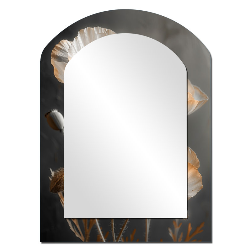Miroir mural blanc et gris Vintage Glamour Poppies, 34 po x 25 po